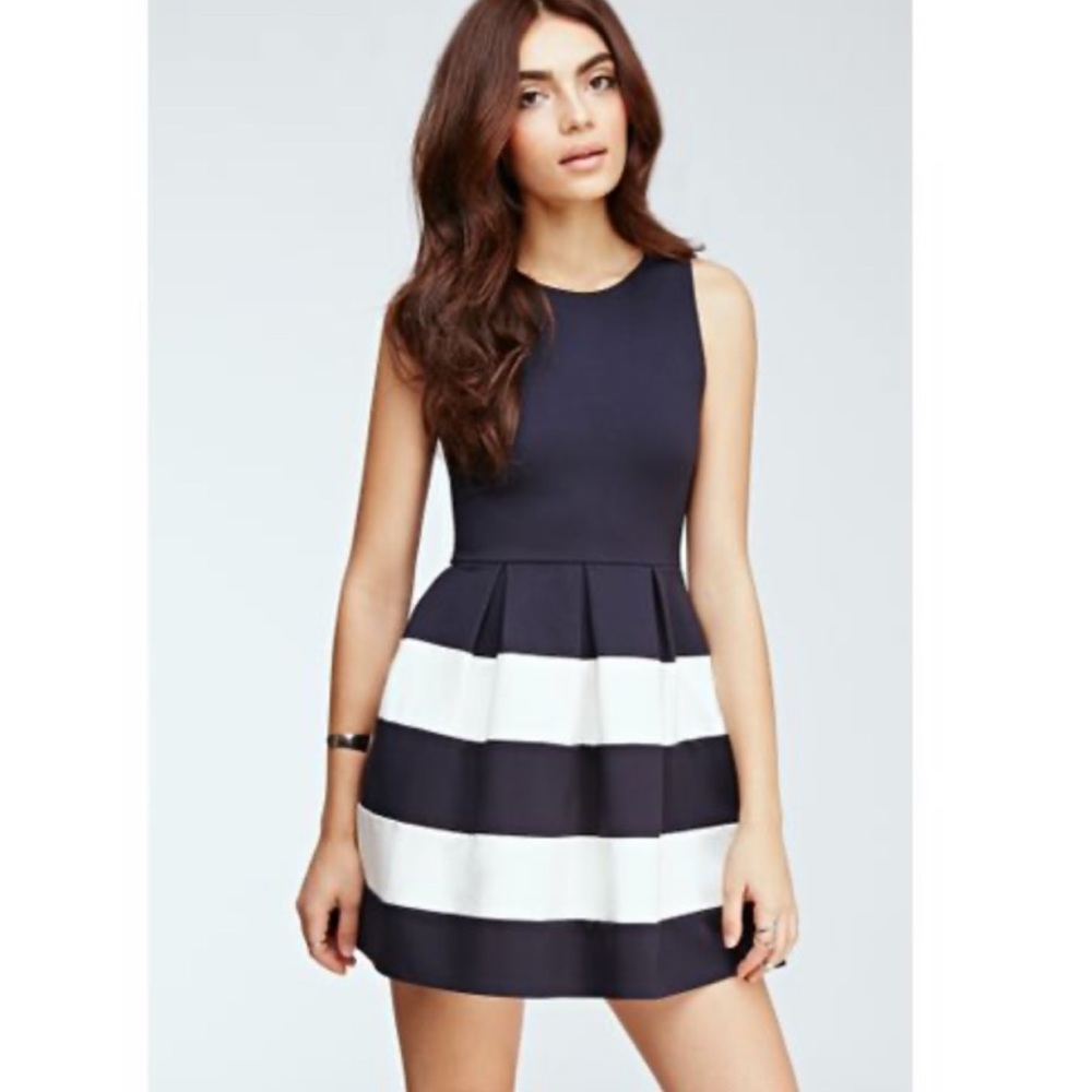 Women's Nautical Blue Striped Fit & Flare Dress